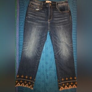 Driftwood Dark Blue Embroidered Cropped Jeans Size 31